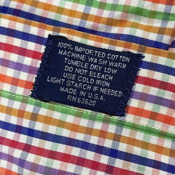 Burberry London Multi Color Rainbow Checked Gingham Button Down Shirt Sz L - Picture 7 of 11